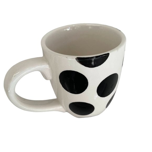 Flair Coffee Mug Cup Tea Polka Dot Deco Large White Black Spotted 14oz Size 4.5" - Picture 6 of 9